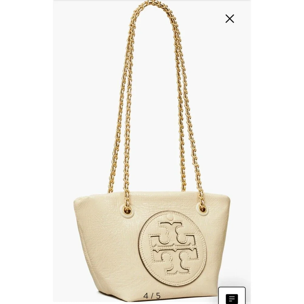 Tory Burch Small Ella Crinkle Chain Convertible Crossbody Bag Color Oats New